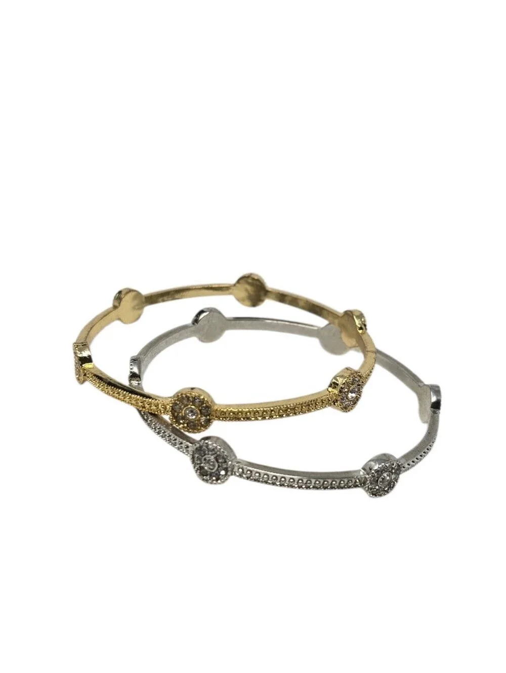 Gold And Silver Tone Rhinestone Set Of Two Mixed Metal Bangles Bracelets